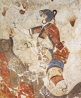 Saffron gatherers appear in Minoan frescos on the island of Santorini in the Aegean Sea. See History of saffron